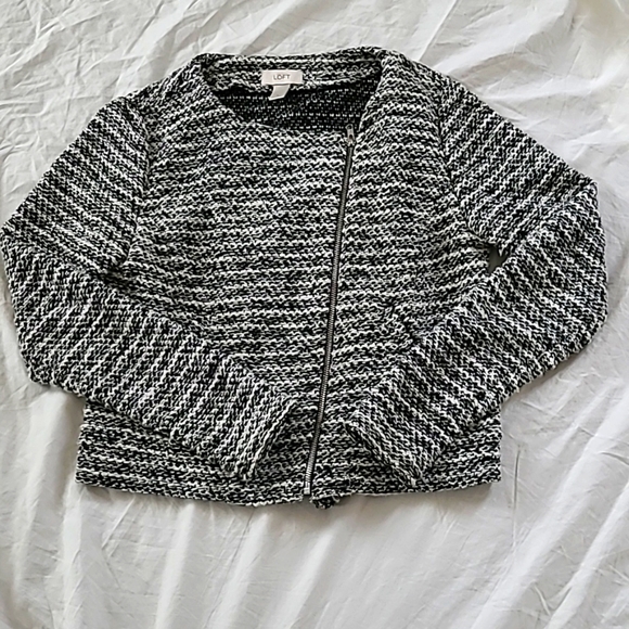 Loft Black White Asymmetrical Zip Moto Blazer Jacket, Size S - Picture 5 of 10